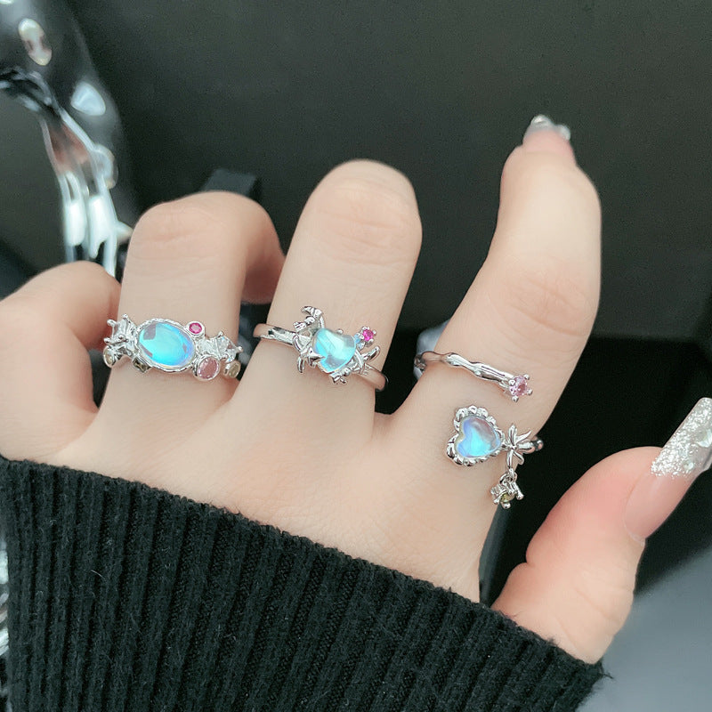 Lady Heart Bow Knot Ring – Inlay Artificial Gemstone Open Design