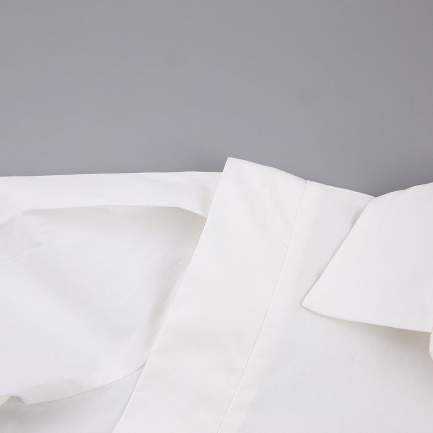 Women’s Elegant White Shirt – Solid Color Long Sleeve Button Down Blouse