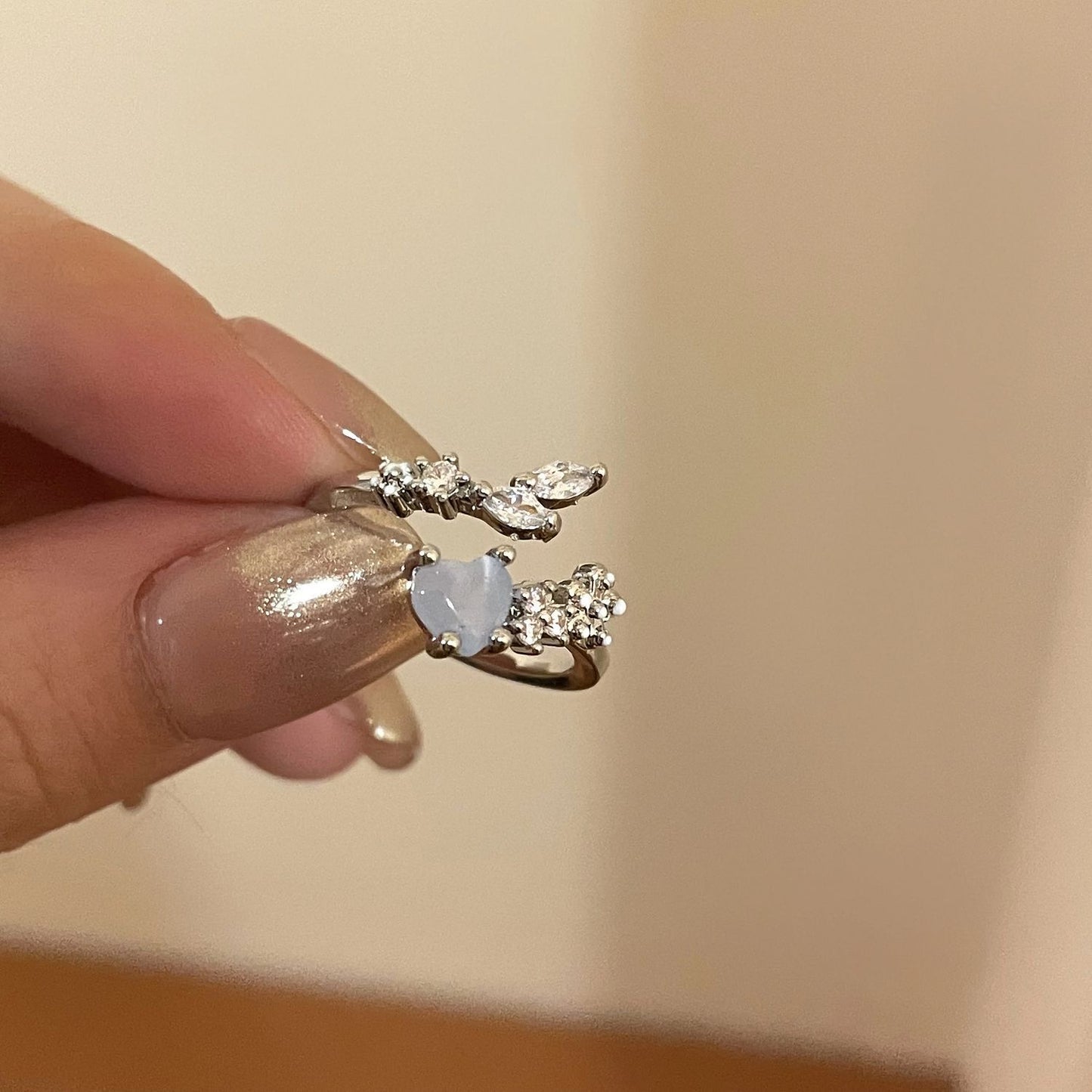 Blue Heart & Romantic Heart Gemstone Silver Ring – Pearl Accent Design