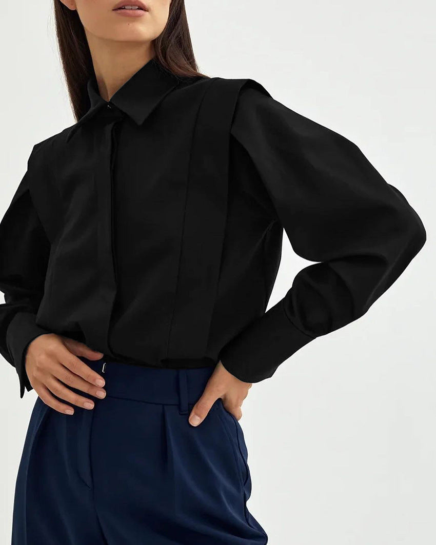 Women’s Elegant White Shirt – Solid Color Long Sleeve Button Down Blouse