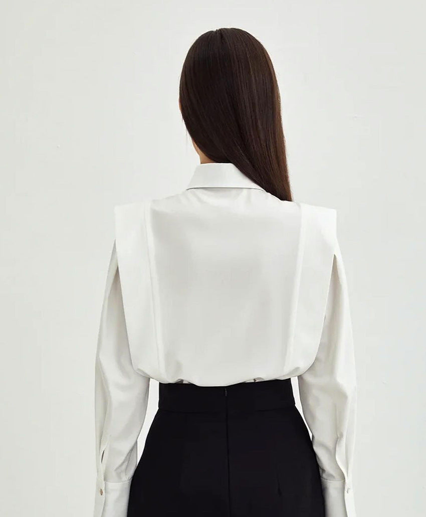 Women’s Elegant White Shirt – Solid Color Long Sleeve Button Down Blouse