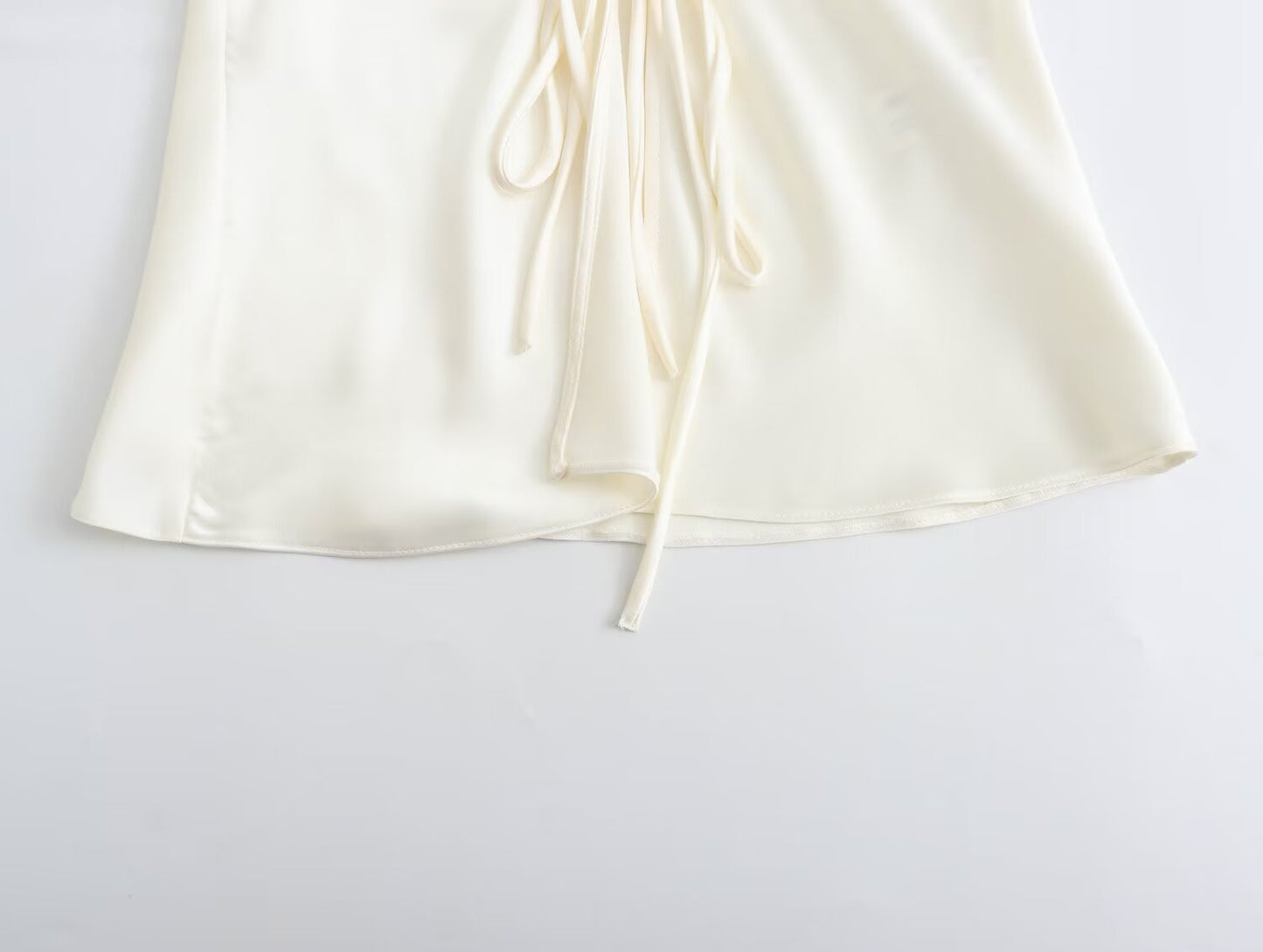 Women’s Satin Tie Front Blouse – Elegant Solid Color Long Sleeve top
