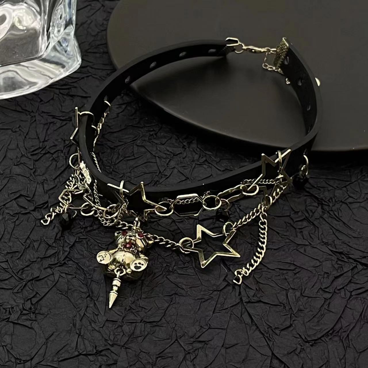 IG Style Cool Style Star Bear Rhinestones Mixed Materials Choker