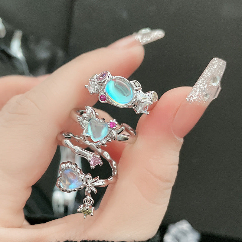 Lady Heart Bow Knot Ring – Inlay Artificial Gemstone Open Design
