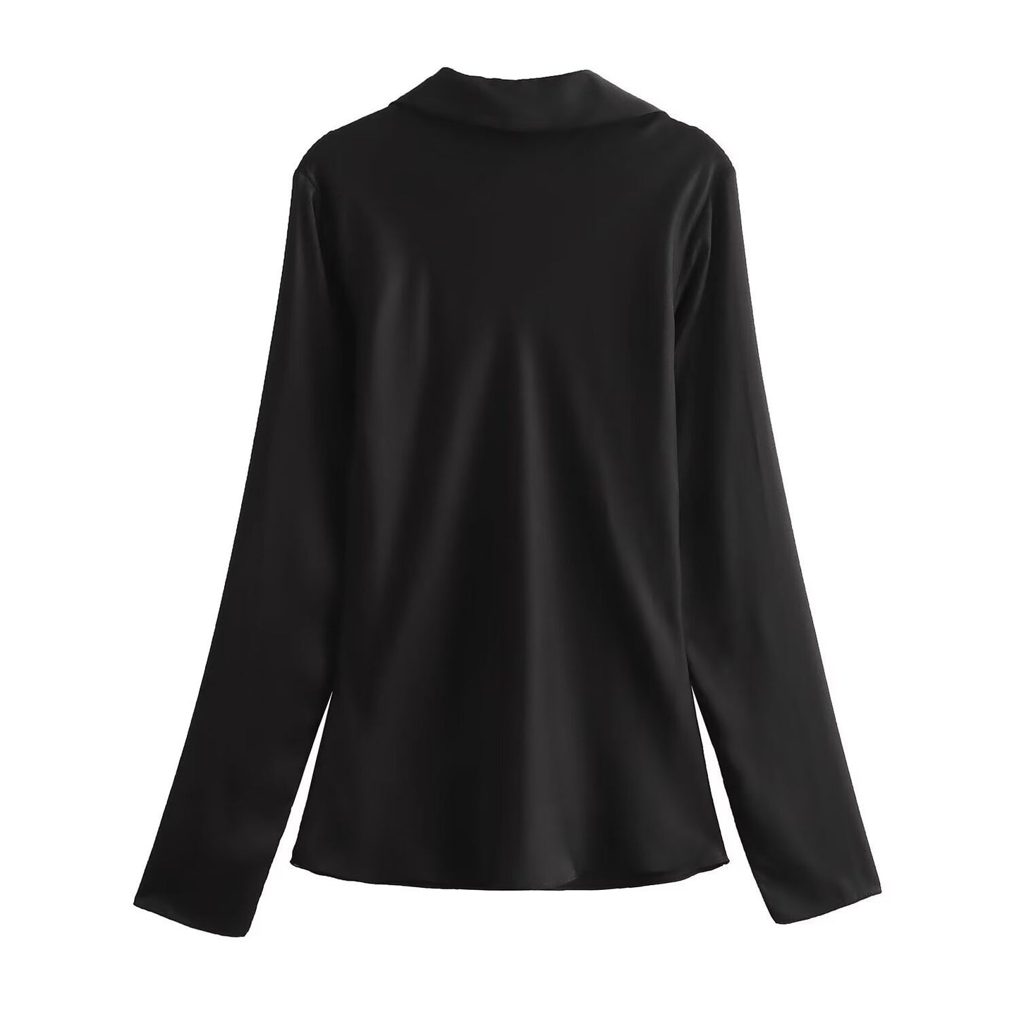 Women’s Satin Tie Front Blouse – Elegant Solid Color Long Sleeve top