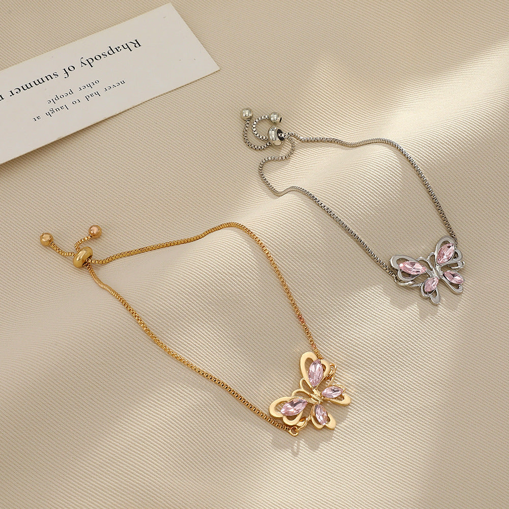 Crystal Butterfly Charm Bracelet – Adjustable Gold & Silver Elegant Jewelry