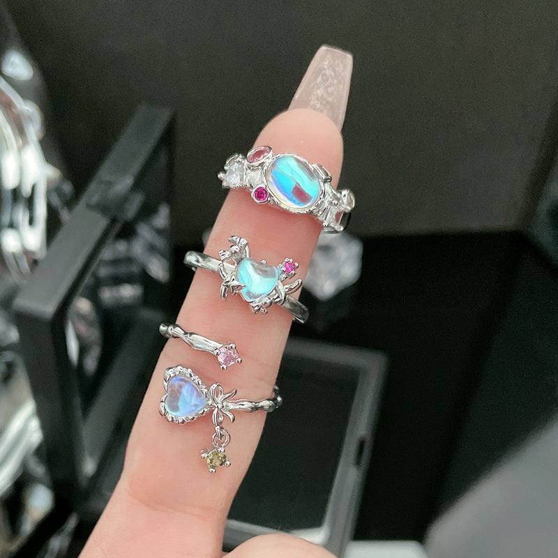 Lady Heart Bow Knot Ring – Inlay Artificial Gemstone Open Design