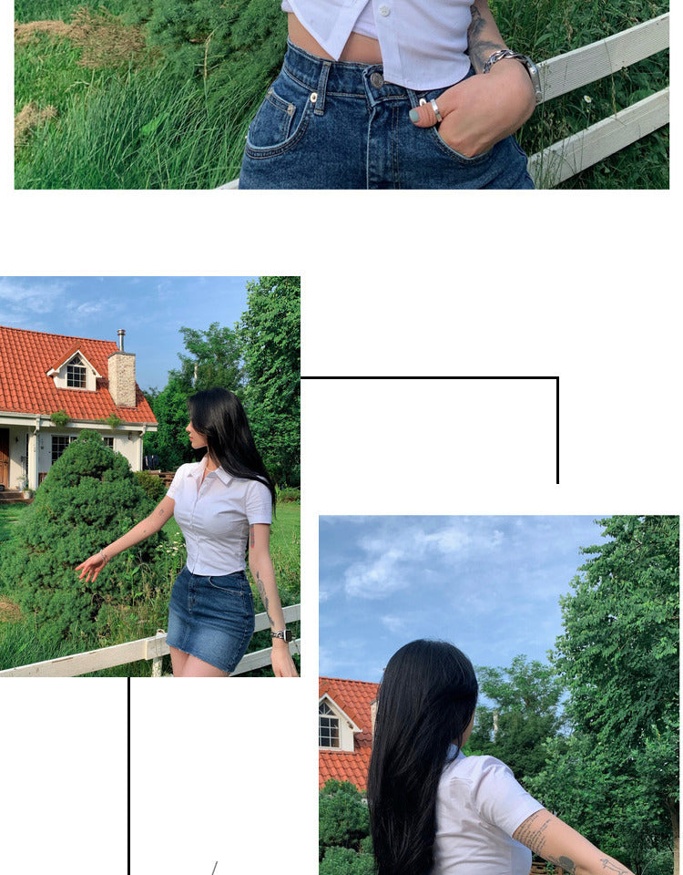 Women’s Classic White Short Sleeve Button-Up Blouse – Casual & Formal Essential