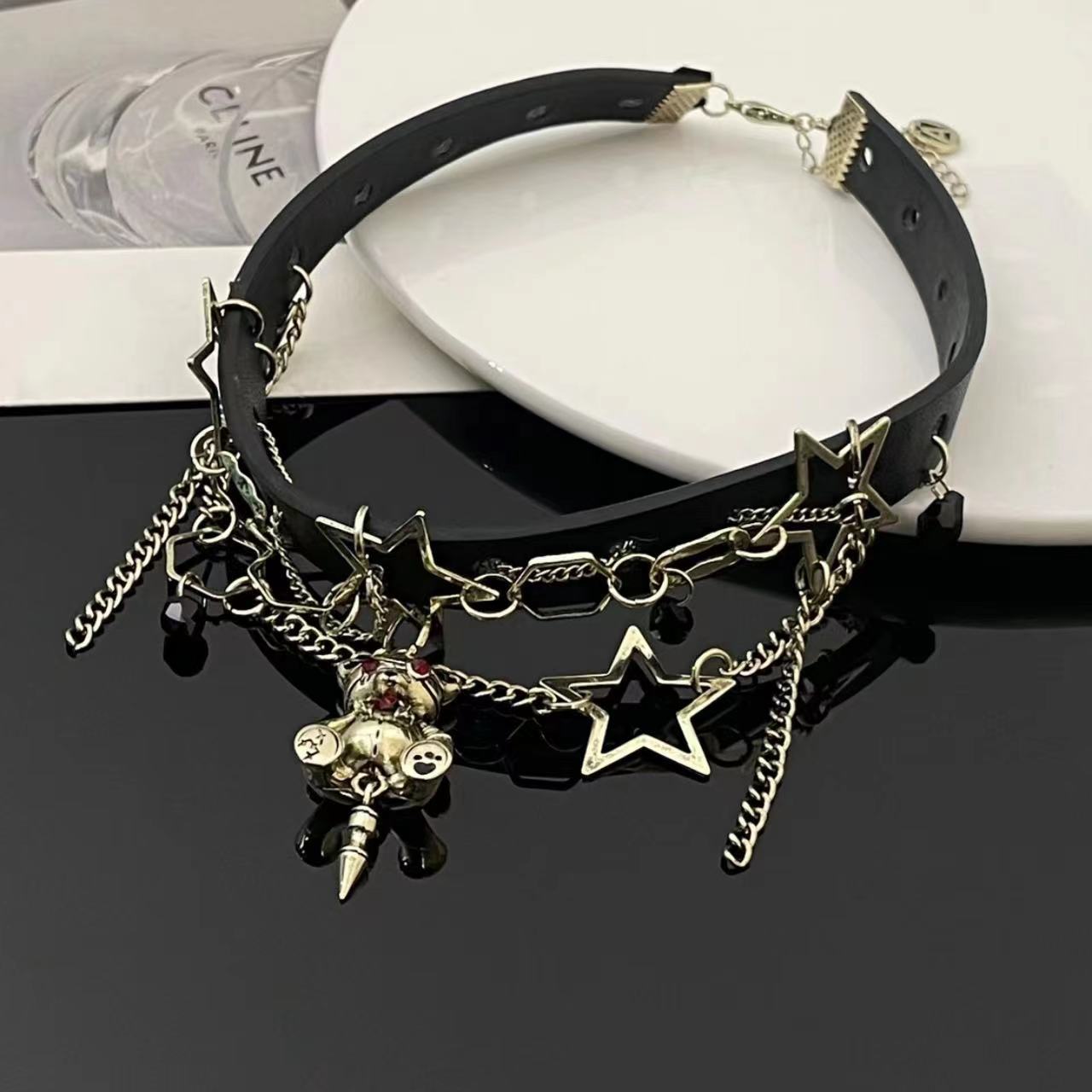 IG Style Cool Style Star Bear Rhinestones Mixed Materials Choker