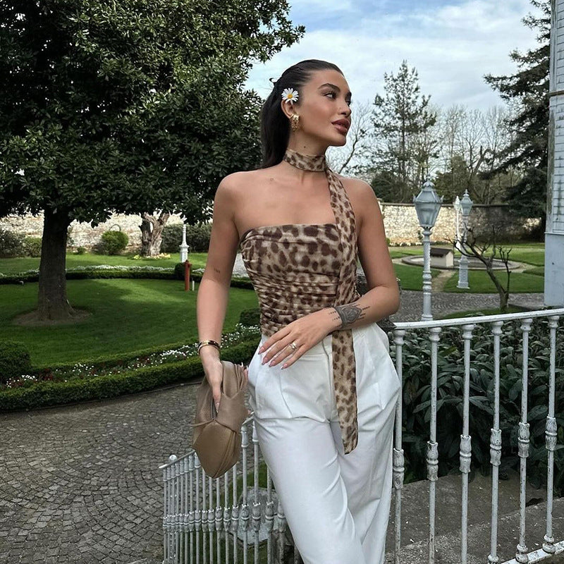 Women’s Sexy Leopard Print Tube Top – Streetwear Backless Sleeveless Halter Style