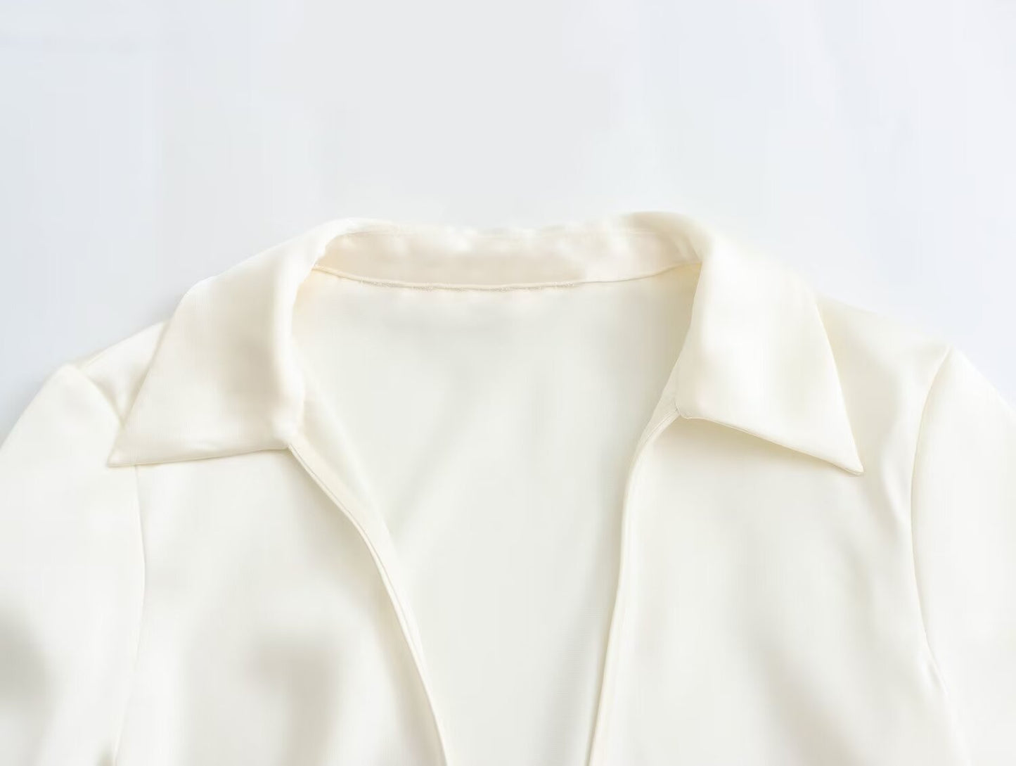 Women’s Satin Tie Front Blouse – Elegant Solid Color Long Sleeve top