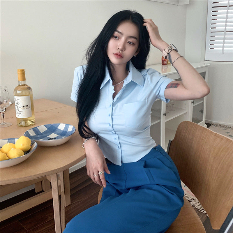 Women’s Classic White Short Sleeve Button-Up Blouse – Casual & Formal Essential