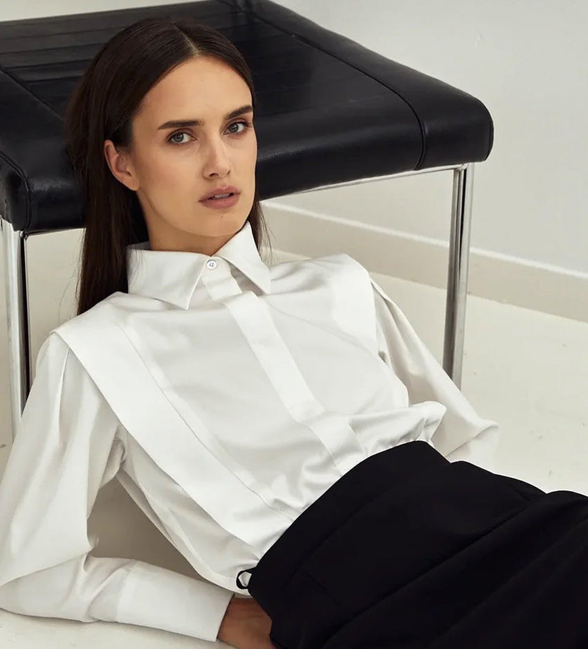 Women’s Elegant White Shirt – Solid Color Long Sleeve Button Down Blouse
