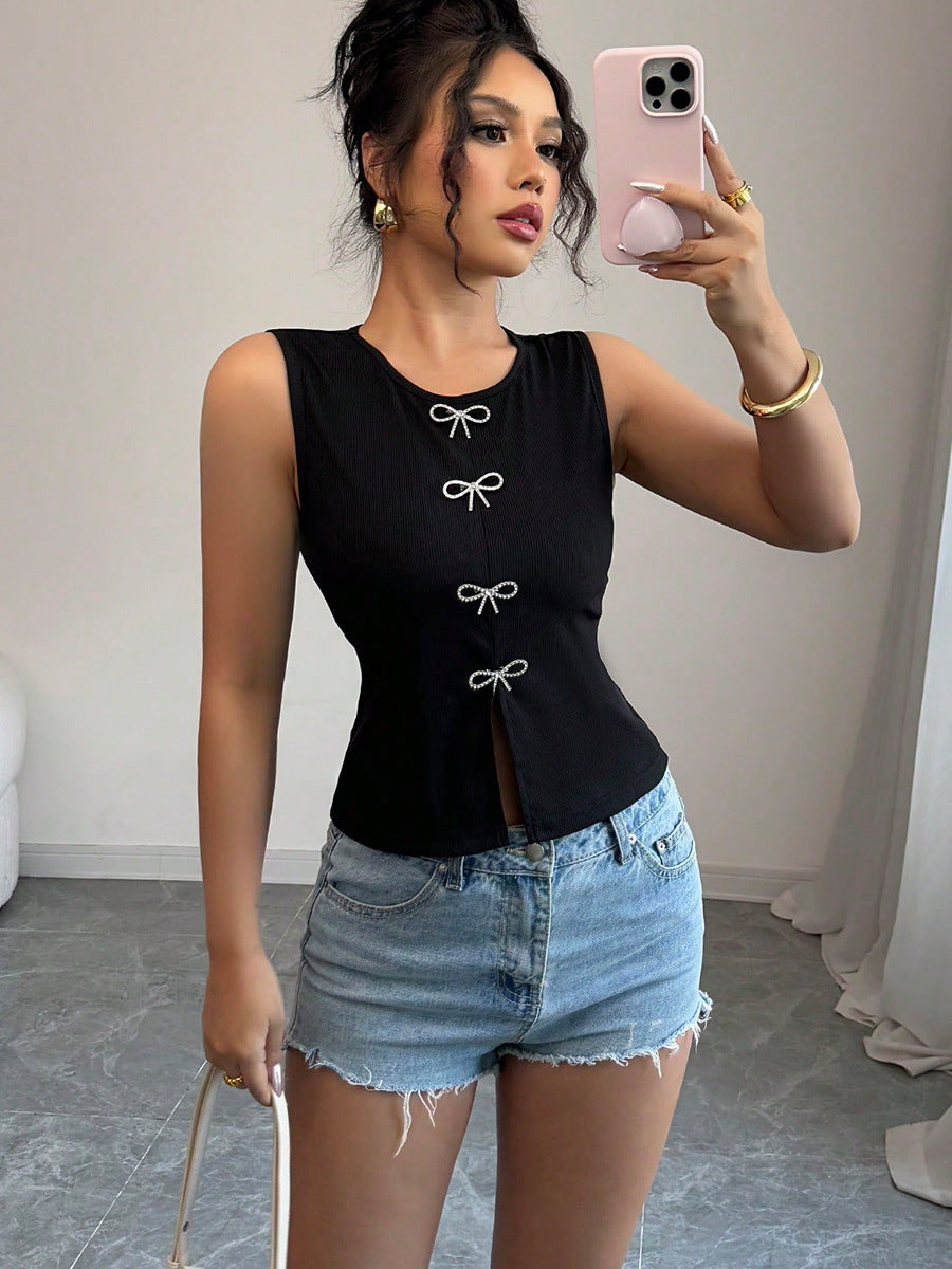 Women’s Sexy Bow Knot Blouse – Casual Sleeveless Slim Fit Streetwear Top