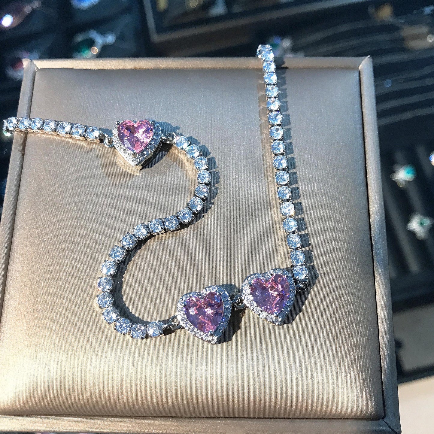 Glam Pink Heart Choker