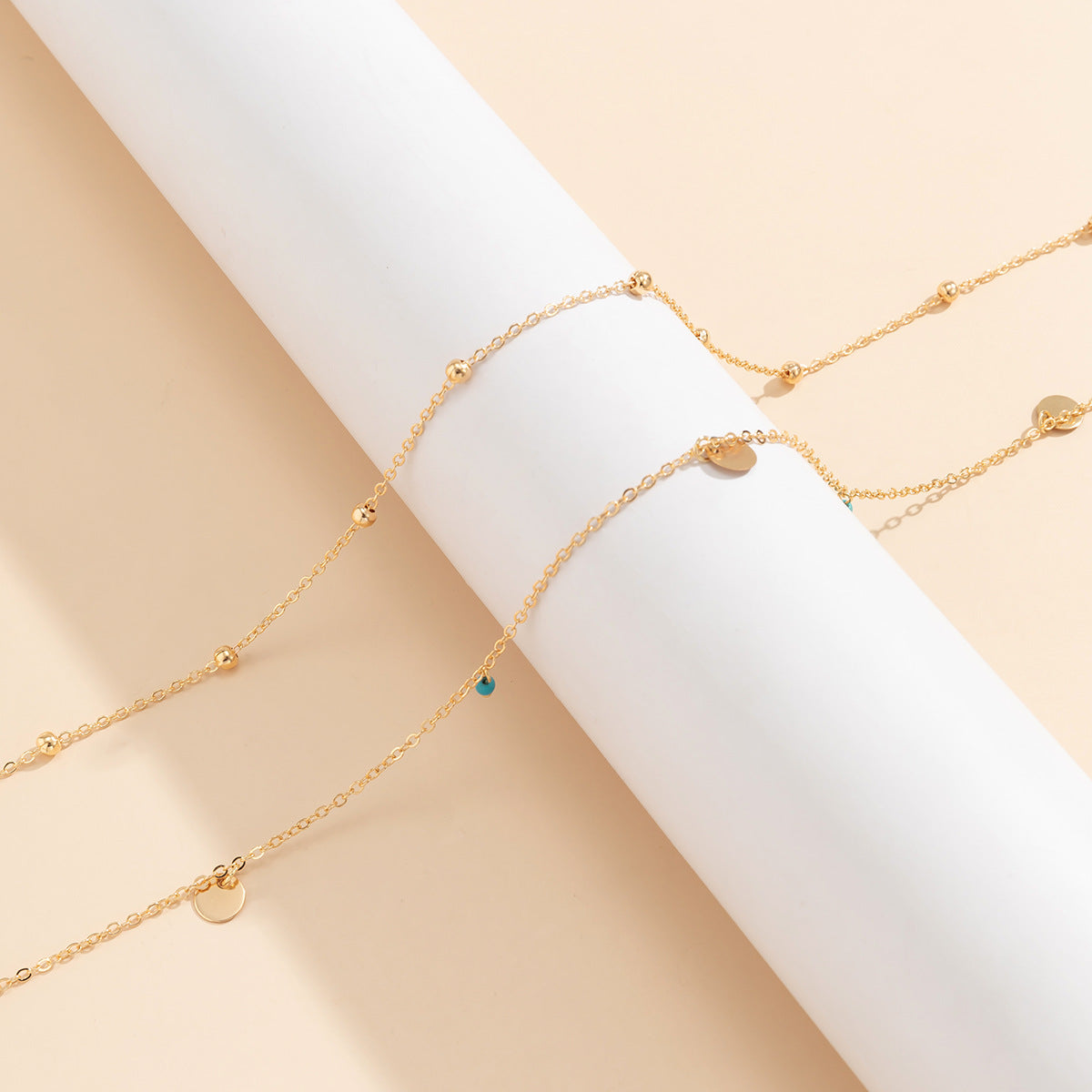 Minimalist Silver Waist Chain – Layered Beaded Belly Chain with Round Charm