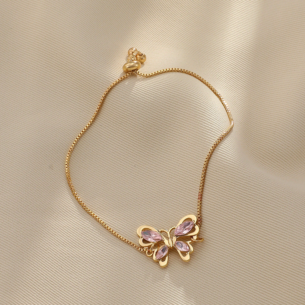 Crystal Butterfly Charm Bracelet – Adjustable Gold & Silver Elegant Jewelry