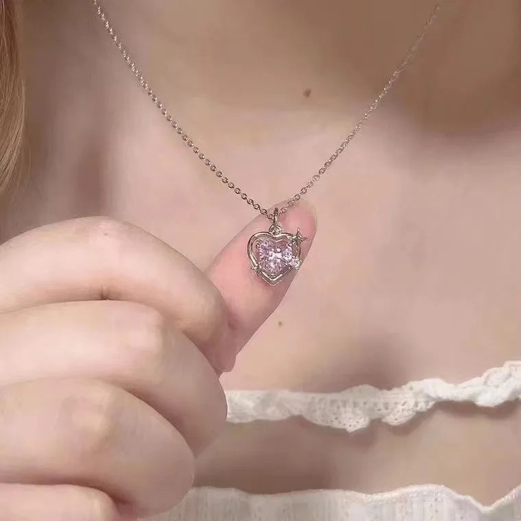 Peach Galaxy Necklace Niche Design Love Crystal Pendant Beautiful Girl Collar Chain For Best Friend Girlfriend