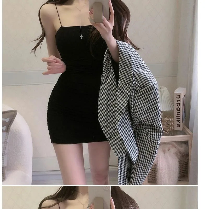 Women's Sexy Solid Color Spaghetti Strap Bodycon Mini Dress β Summer Stretch Slim Fit