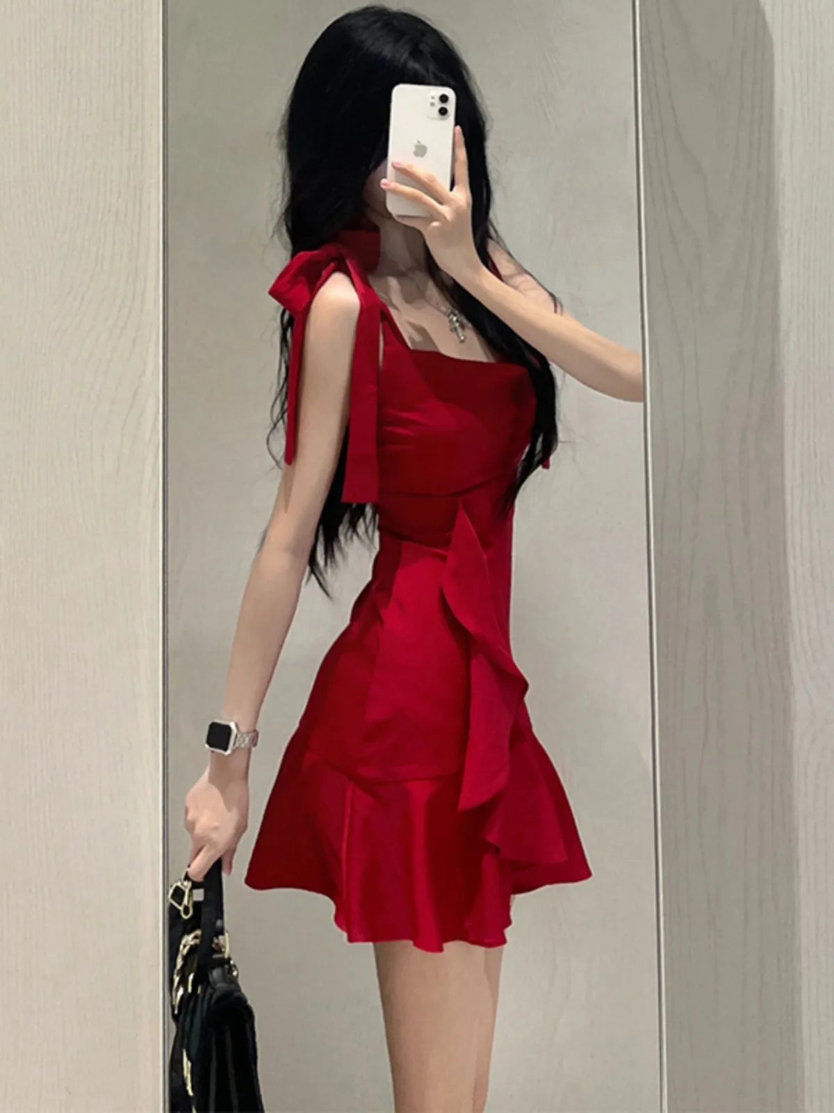 Women's Hot Girl Red Sling Dress β Elegant Summer Sleeveless A-Line Mini Dress with Slim Waist