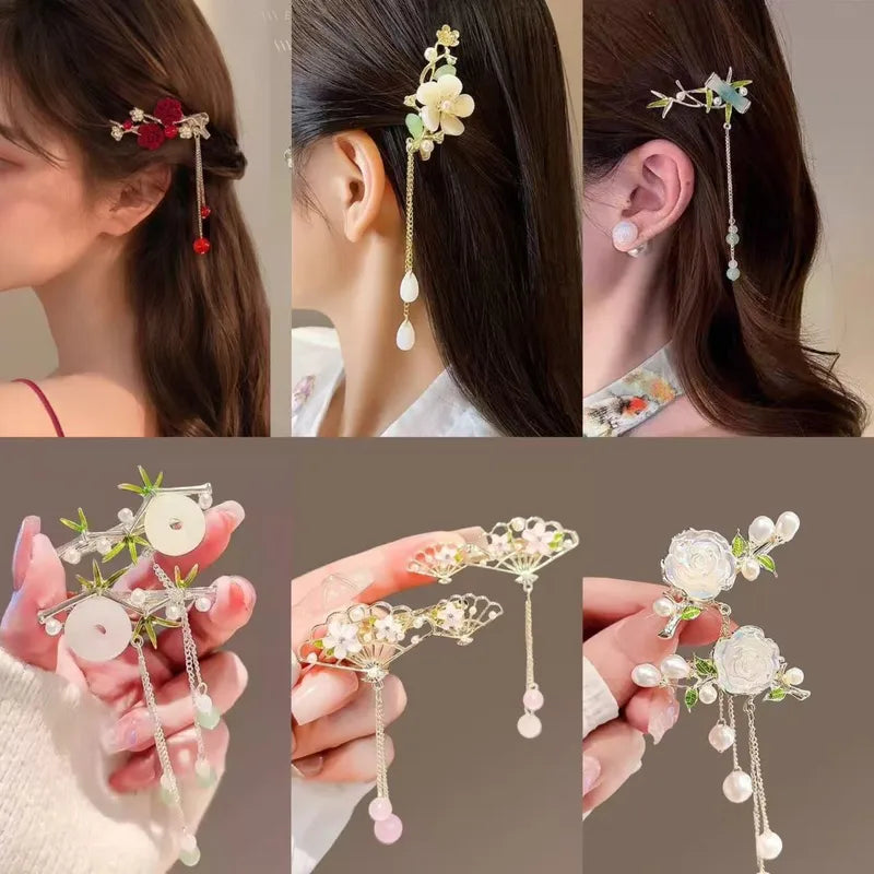 Elegant Floral Tassel Hair Clip (Code-ZX#468)