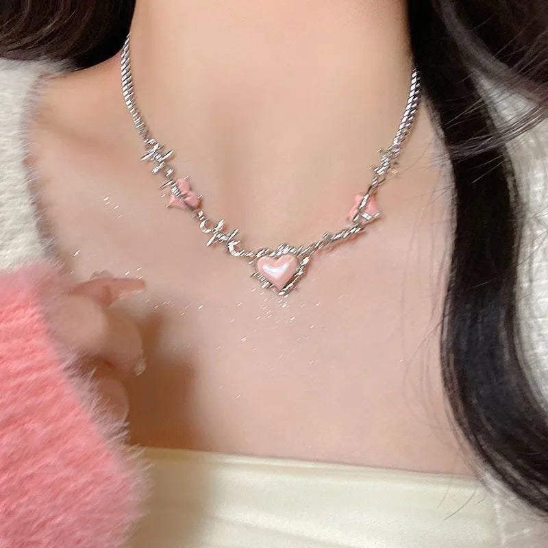 Sweet Cool Thorns Love Pendant with Pearls | Y2K Light Luxury Women’s Clavicle Chain