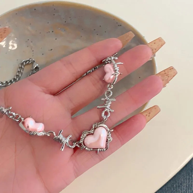 Sweet Cool Thorns Love Pendant with Pearls | Y2K Light Luxury Women’s Clavicle Chain