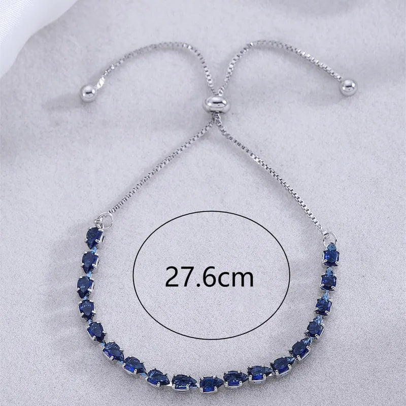 Royal Blue Zircon Tennis Bracelet – Elegant Silver Square-Cut Jewelry