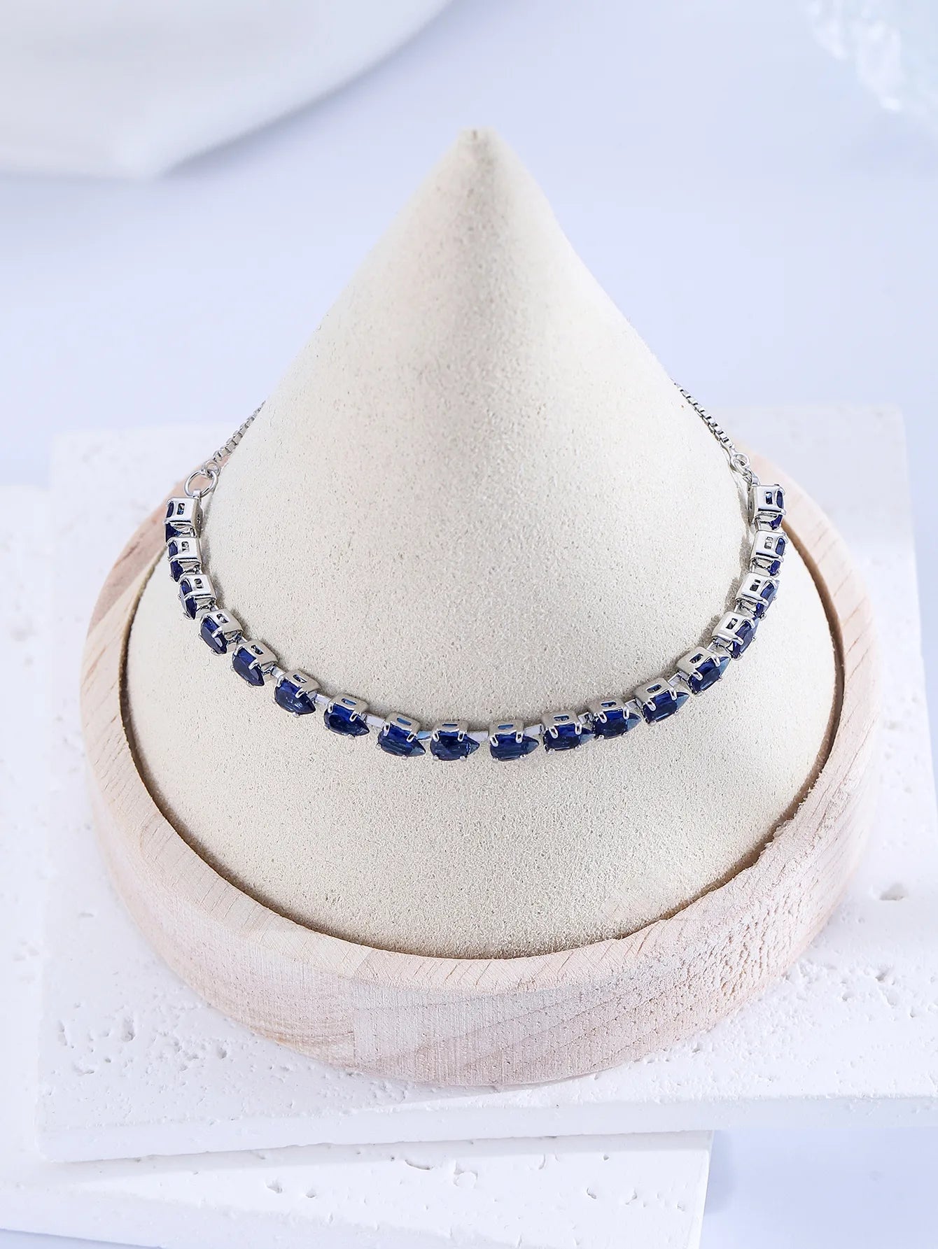 Royal Blue Zircon Tennis Bracelet – Elegant Silver Square-Cut Jewelry