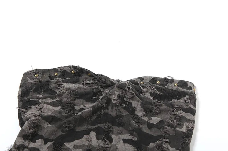 Women's Sexy Camouflage Strapless Corset Top – Off-Shoulder Backless Irregular Hem Bustier Vest