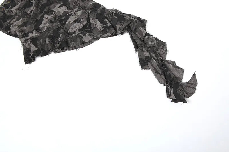 Women's Sexy Camouflage Strapless Corset Top – Off-Shoulder Backless Irregular Hem Bustier Vest