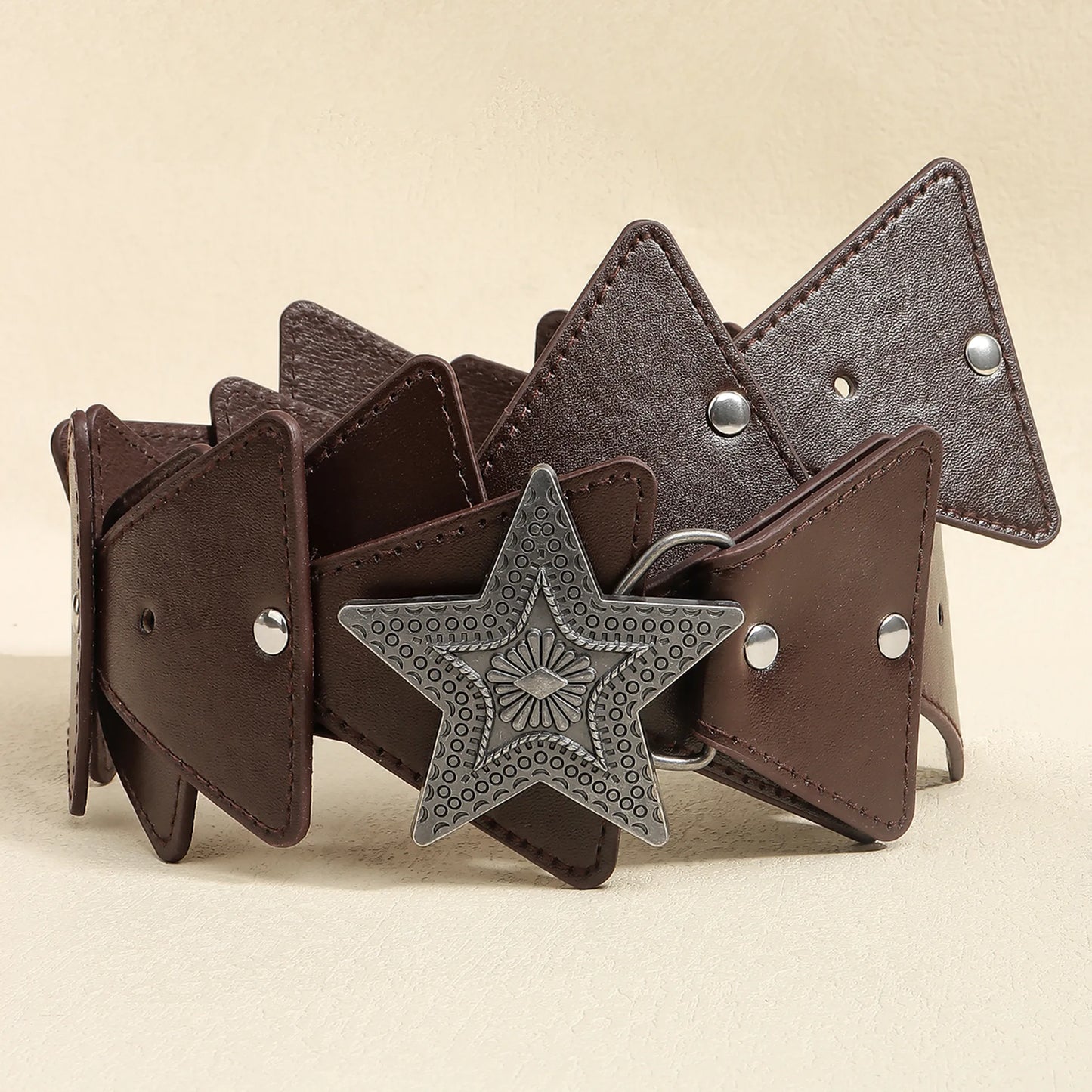 Vintage Style Bohemian Streetwear Pentagram PU Belt Buckle Women's Leather Belts