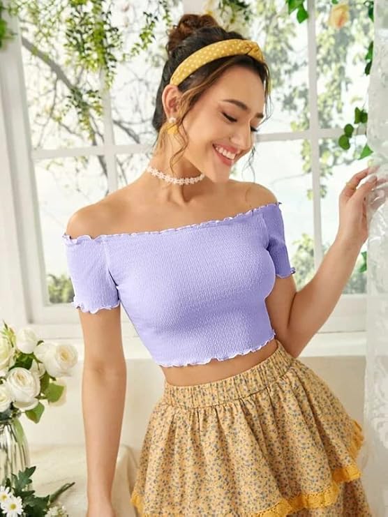Tandul Crepe Off-Shoulder Top – Elegant Slim Fit Design