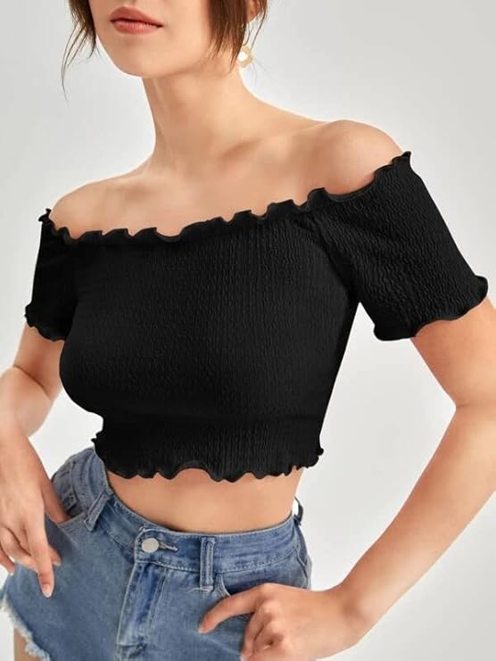 Tandul Crepe Off-Shoulder Top – Elegant Slim Fit Design