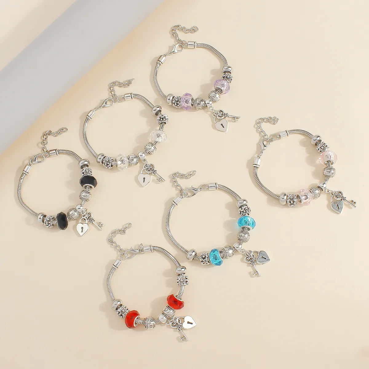 Blue Charm Princess Bracelet – Heart, Crown & Tree Pendant Beaded Bracelet