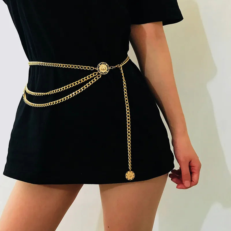 Gold Waist Chain – Layered Alloy Body Chain Belt for Women