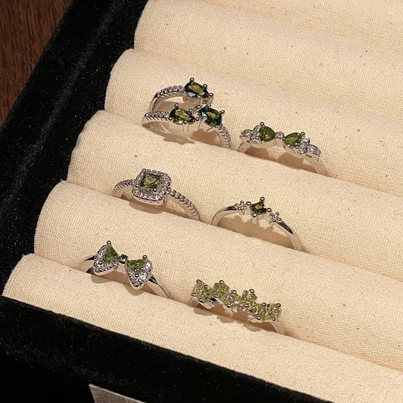 Elegant Green Gemstone Silver Adjustable Rings Collection