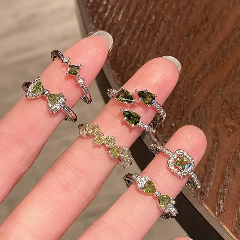 Elegant Green Gemstone Silver Adjustable Rings Collection