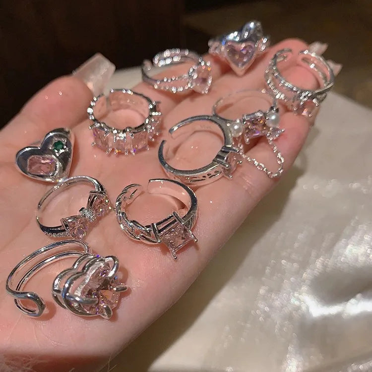 Heart Shape Bow Knot Copper Plating Inlay Zircon – Adjustable Open Ring
