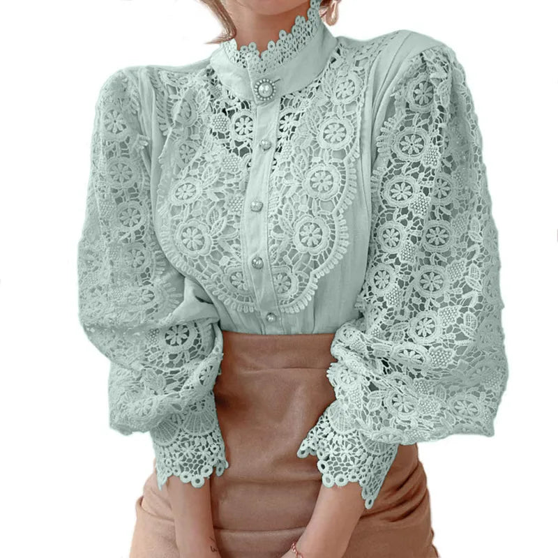 Women’s British Style Patchwork Blouse – Solid Color Long Sleeve Shirt