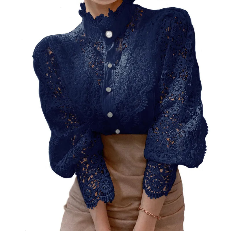 Women’s British Style Patchwork Blouse – Solid Color Long Sleeve Shirt