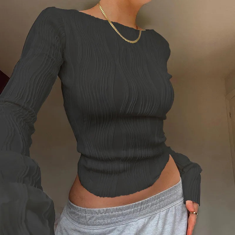 Women’s Fashion Blouse – Solid Color Long Sleeve Casual Top