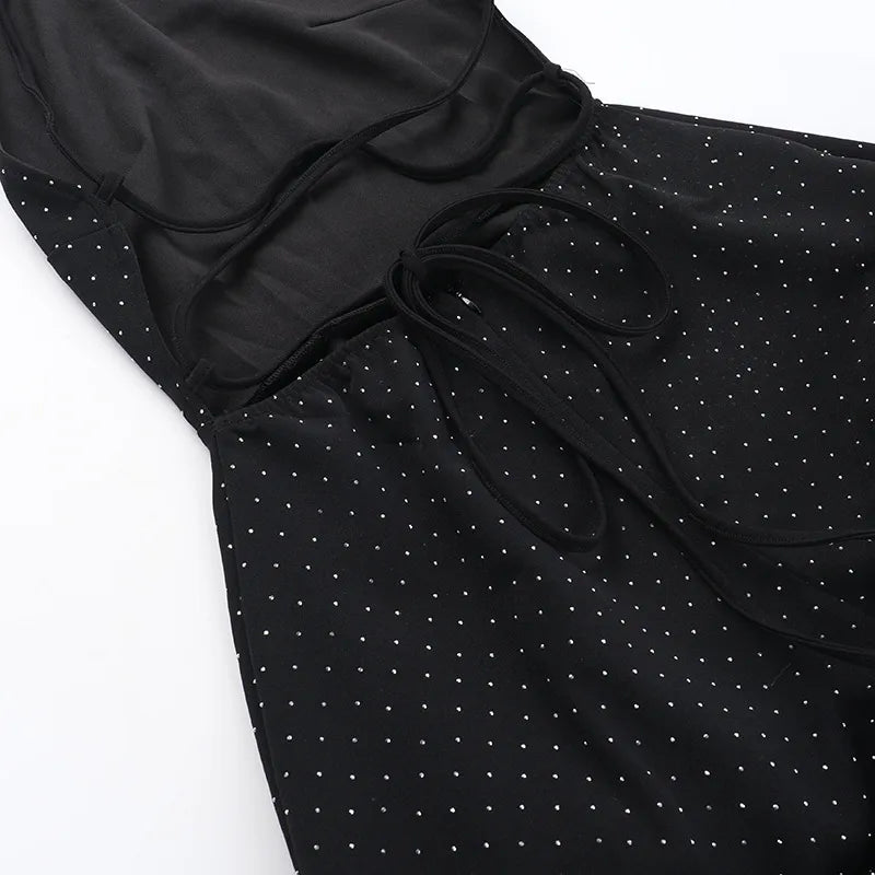 Women's Elegant Halter Neck Polka Dot Mini Dress – Sexy Backless Sleeveless Ruffle Hem Party Outfit"