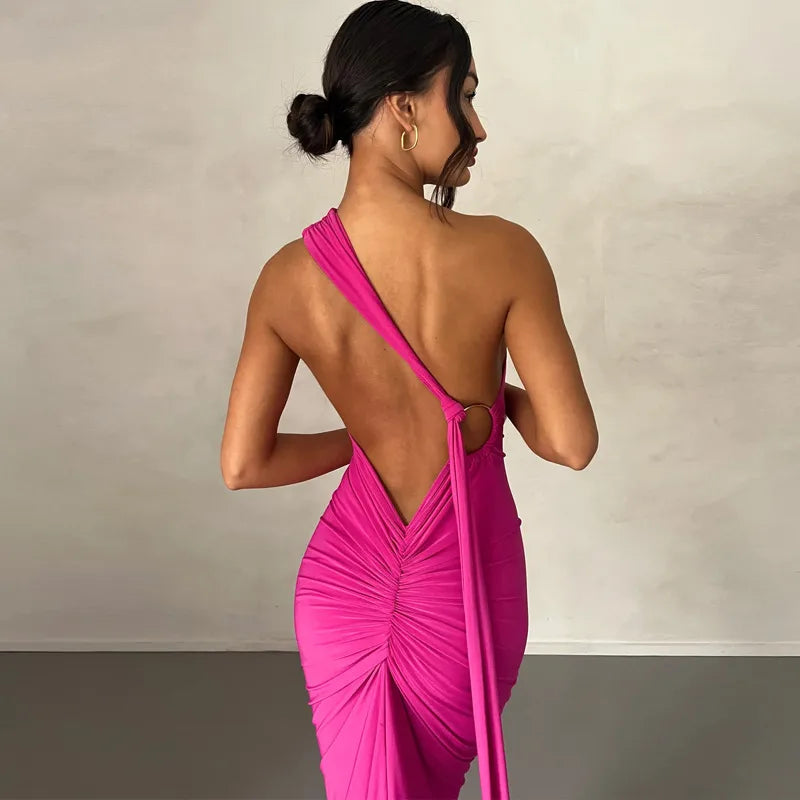 Women's Elegant Black Halter Neck Backless Evening Gown β Sleeveless Bodycon Maxi Dress with Train