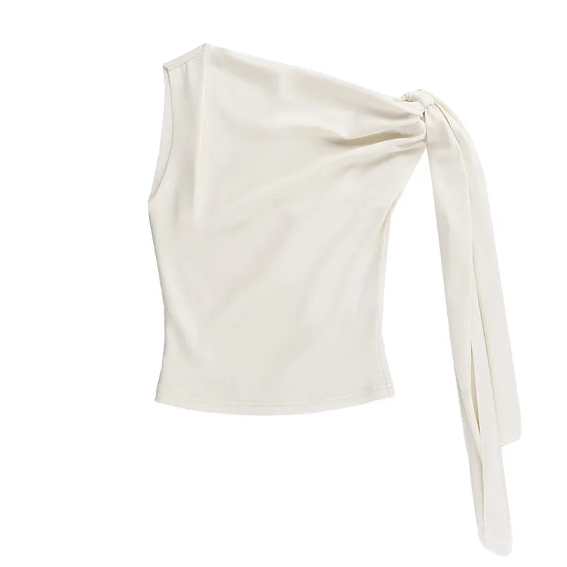 Women's Sexy One-Shoulder Tie Sleeve Solid Color Slim Fit Streetwear Top