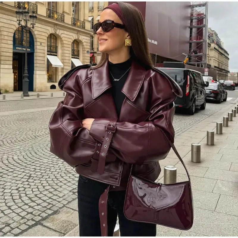 Wine Leather Street Jacket (Code-ZX#395)