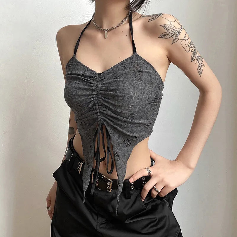 Slim-fit Navel Fashion Pleated Neck T-shirt