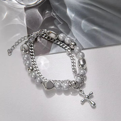 Gothic Pearl Cross Bracelet (Code-ZX#747)