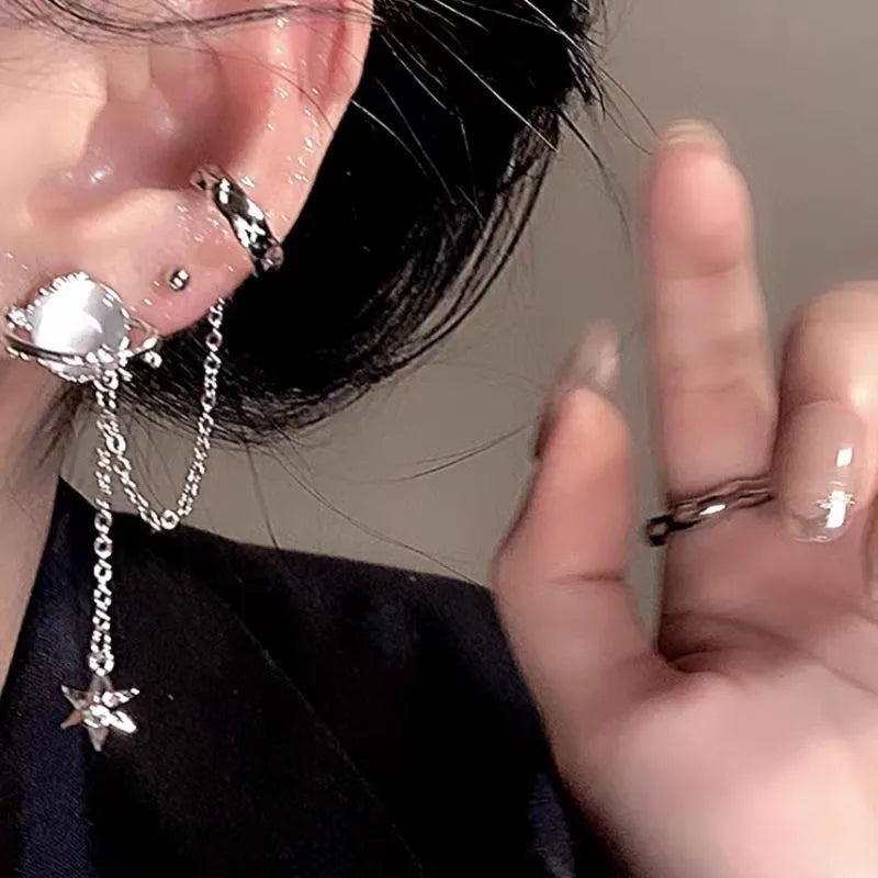 Lunar Eclipse Drop Chain Earrings (Code-ZX#638)