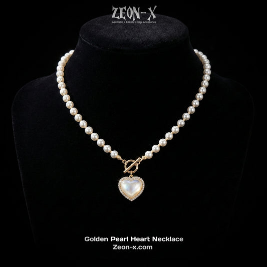 Golden Pearl Heart Necklace (Code-ZX#587)